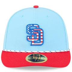 San Diego Padres 2025 Fourth of July Low Profile 59FIFTY Fitted Hat Light Blue/Red
