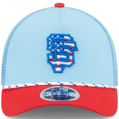 San Francisco Giants 2025 Fourth of July 9FORTY A-Frame M-Crown Adjustable Trucker Hat Light Blue/Red