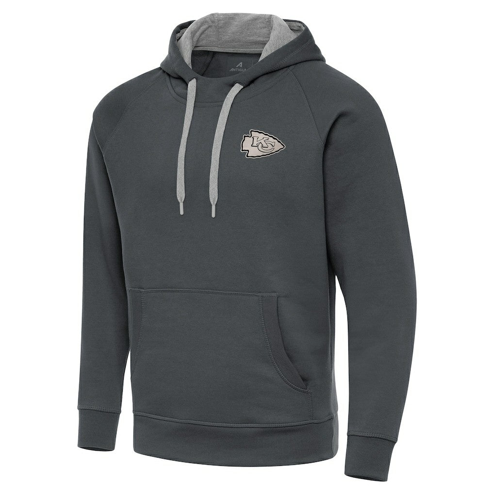 Kansas City Chiefs Antigua Brushed Carbon Victory Pullover Hoodie - Charcoal for sale