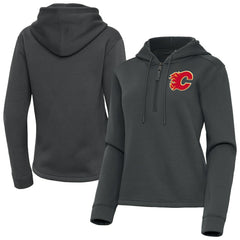 Calgary Flames Antigua Women's Contemporary Quarter-Zip Hoodie - Pewter Hoodies