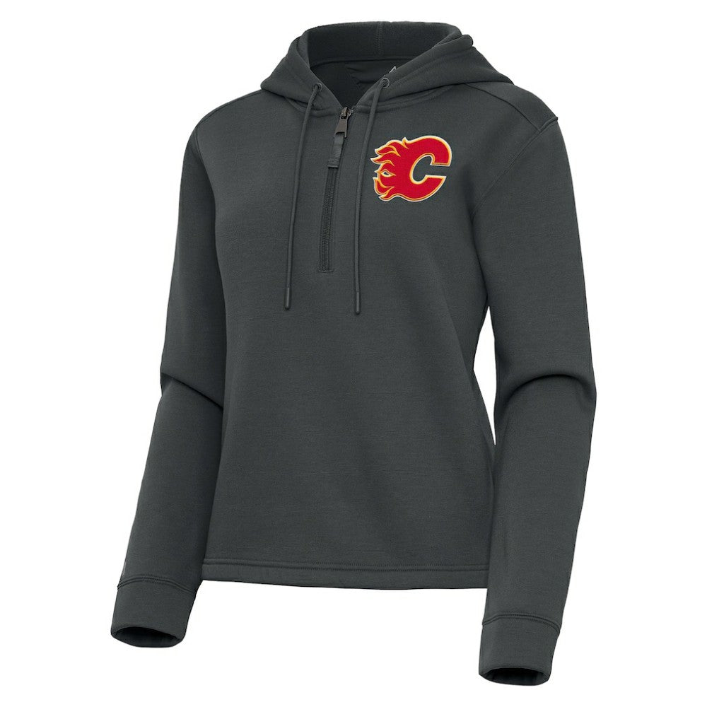 Calgary Flames Antigua Women's Contemporary Quarter-Zip Hoodie - Pewter Hoodies