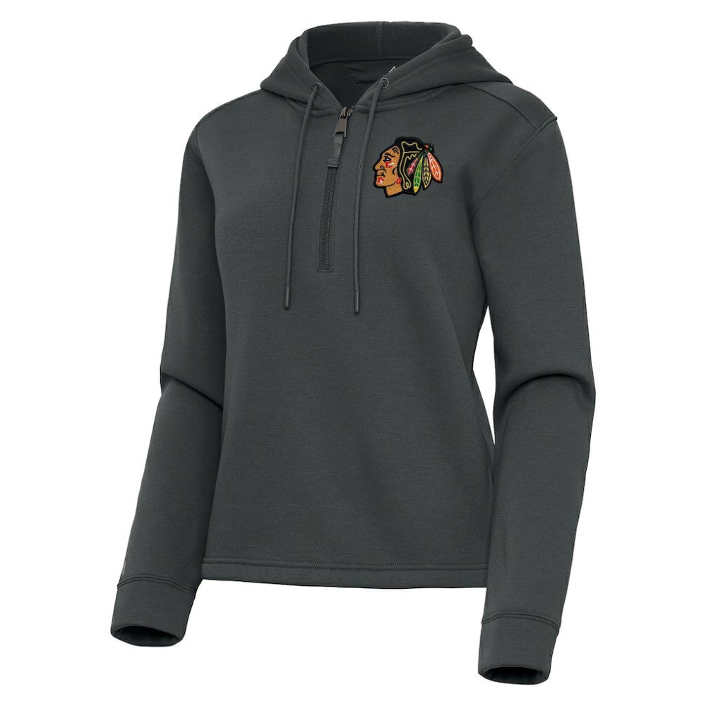 Chicago Blackhawks Antigua Women's Contemporary Quarter-Zip Hoodie - Pewter Hoodies