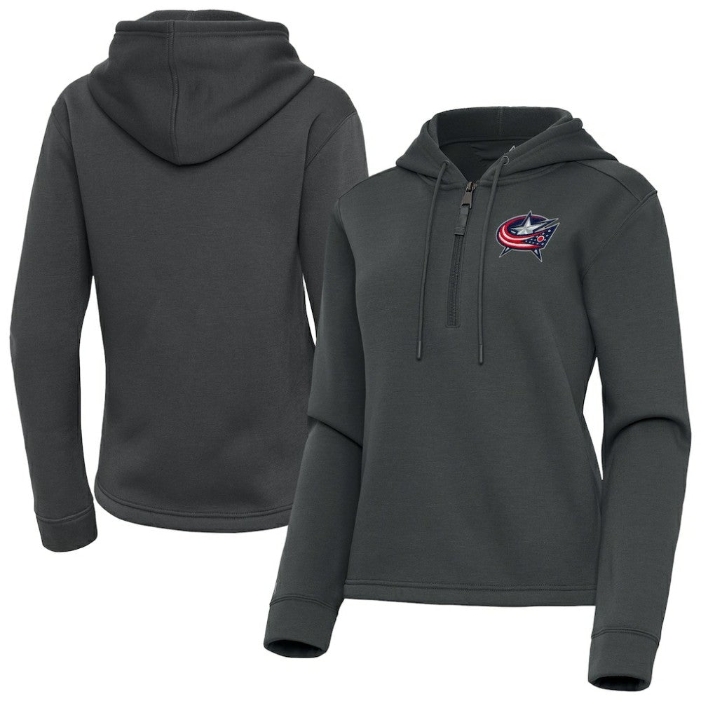 Columbus Blue Jackets Antigua Women's Contemporary Quarter-Zip Hoodie - Pewter Hoodies