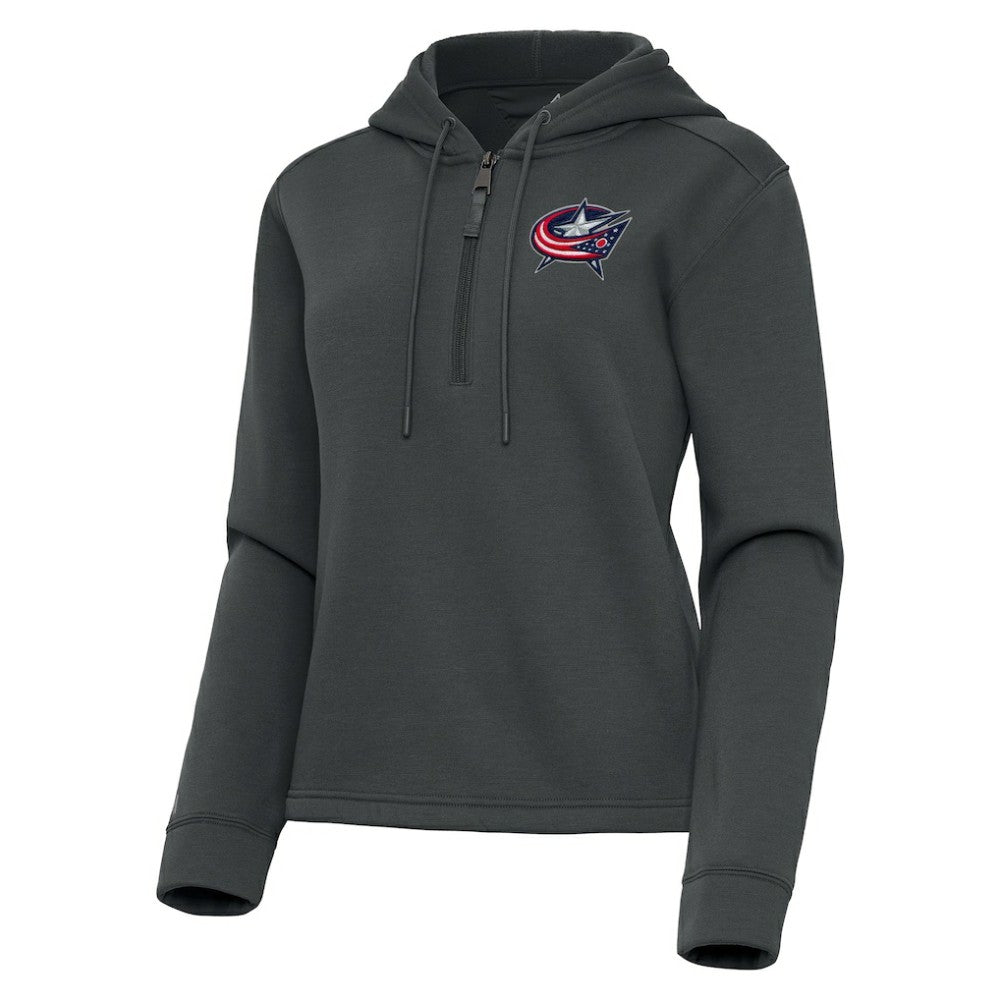 Columbus Blue Jackets Antigua Women's Contemporary Quarter-Zip Hoodie - Pewter Hoodies
