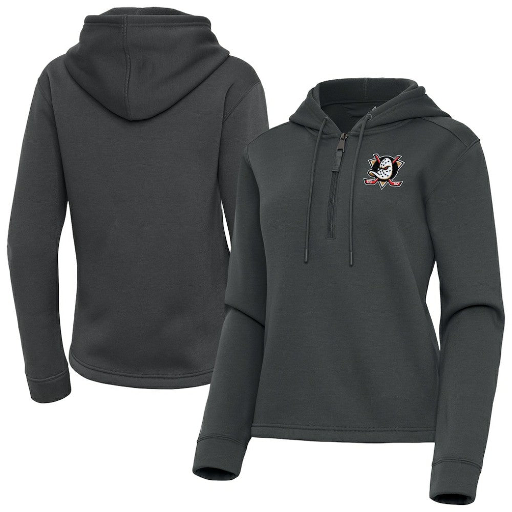 Anaheim Ducks Antigua Women's Contemporary Quarter-Zip Hoodie - Pewter Hoodies
