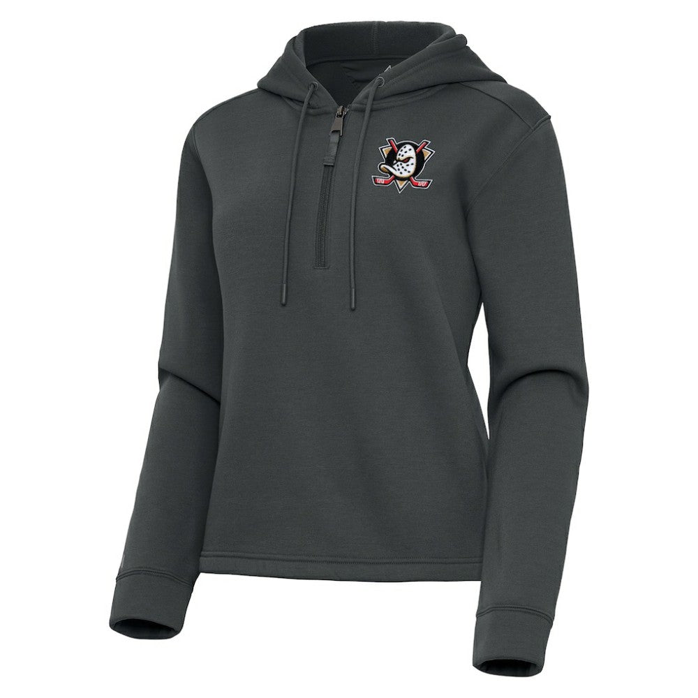 Anaheim Ducks Antigua Women's Contemporary Quarter-Zip Hoodie - Pewter Hoodies