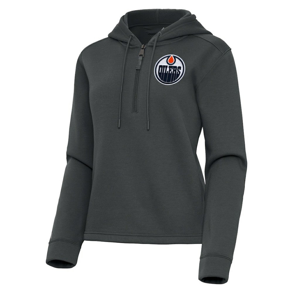 Edmonton Oilers Antigua Women's Contemporary Quarter-Zip Hoodie - Pewter Hoodies