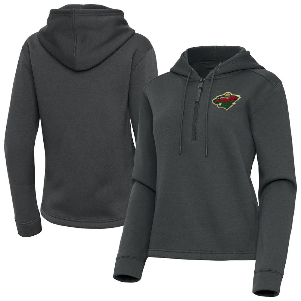 Minnesota Wild Antigua Women's Contemporary Quarter-Zip Hoodie - Pewter Hoodies