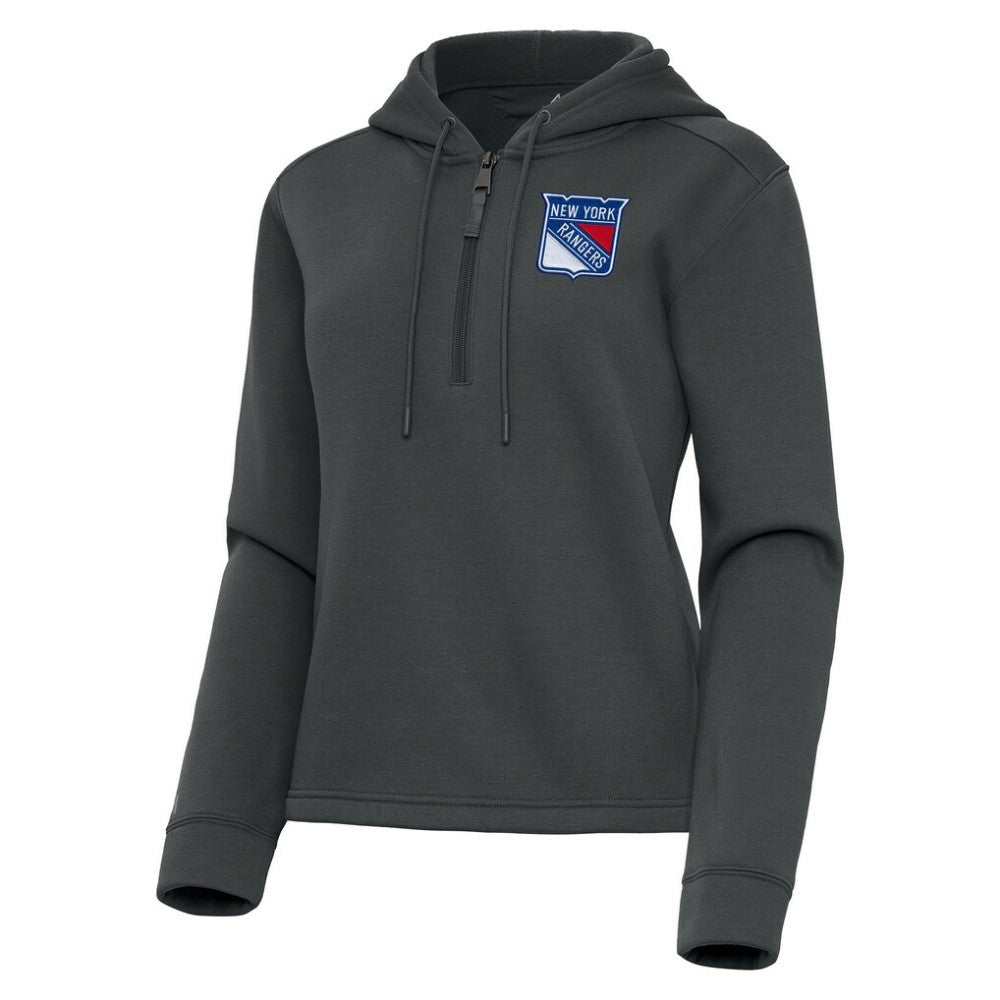 New York Rangers Antigua Women's Contemporary Quarter-Zip Hoodie - Pewter Hoodies
