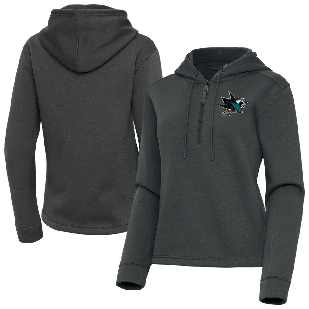 San Jose Sharks Antigua Women's Contemporary Quarter-Zip Hoodie - Pewter Hoodies