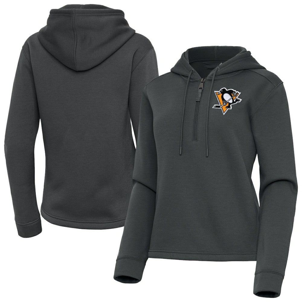Pittsburgh Penguins Antigua Women's Contemporary Quarter-Zip Hoodie - Pewter Hoodies