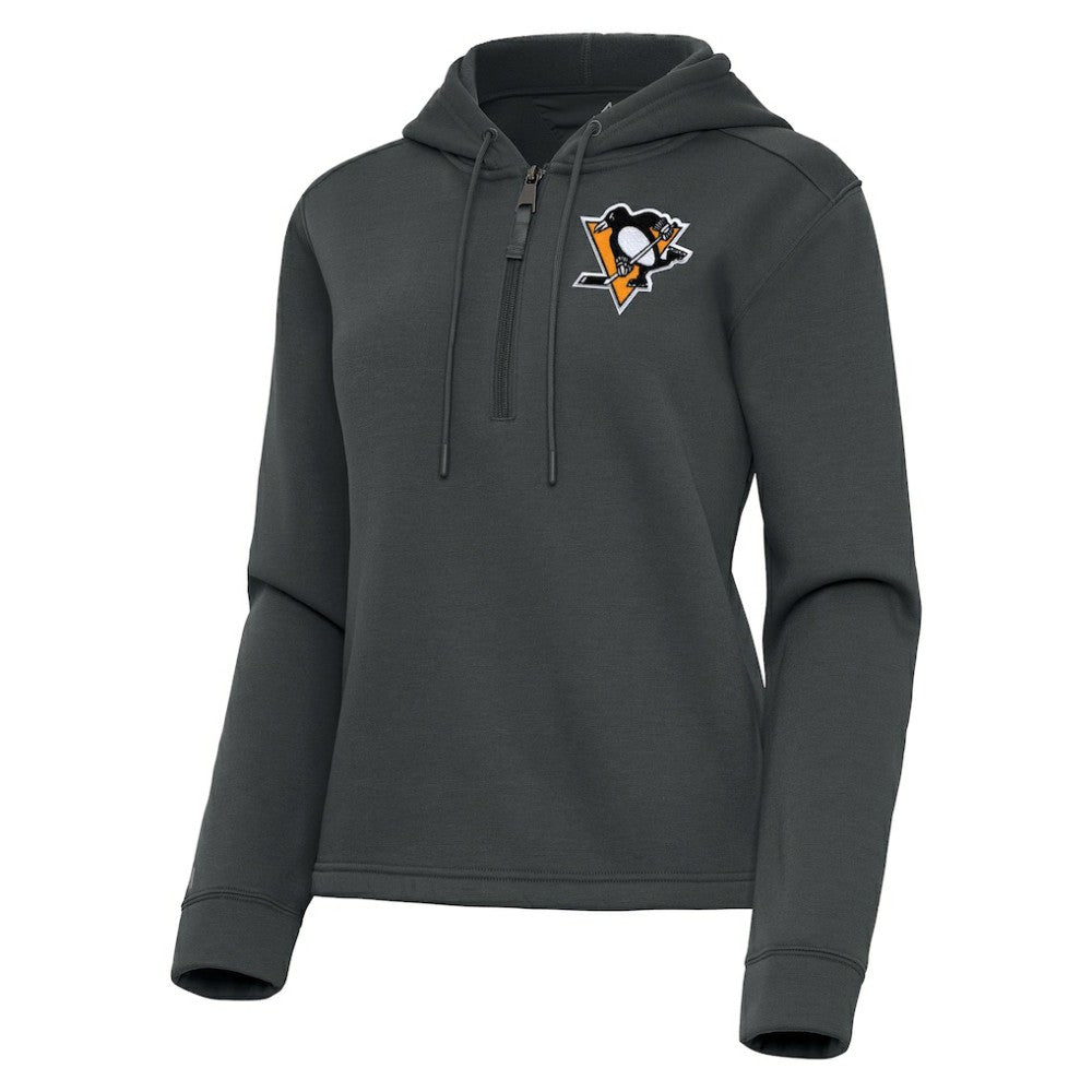 Pittsburgh Penguins Antigua Women's Contemporary Quarter-Zip Hoodie - Pewter Hoodies