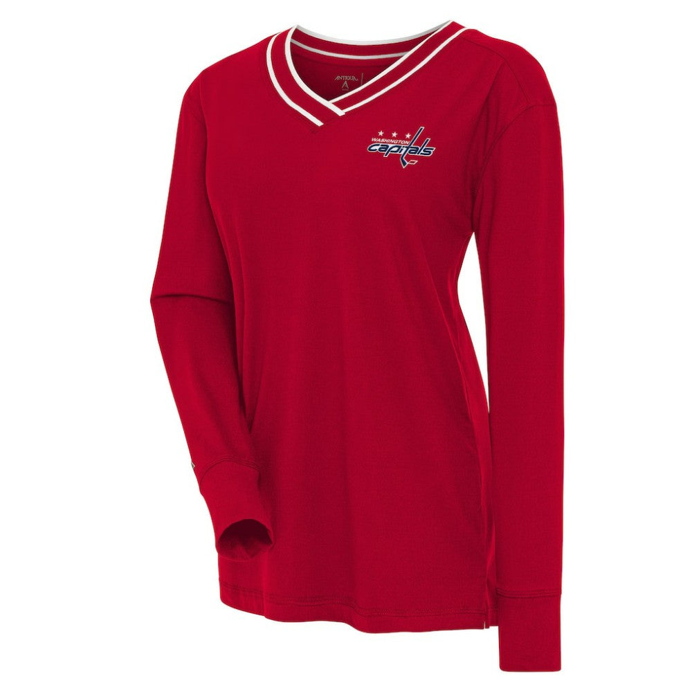 Washington Capitals Antigua Women's Symbolic V-Neck Long Sleeve T-Shirt - Red T-shirts