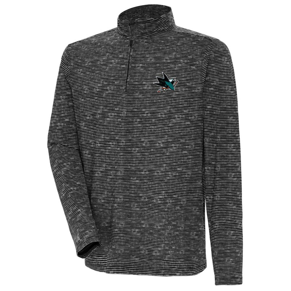 Men's San Jose Sharks Antigua Determined Quarter-Zip Sweatshirt - Heather Black Sweatshirts