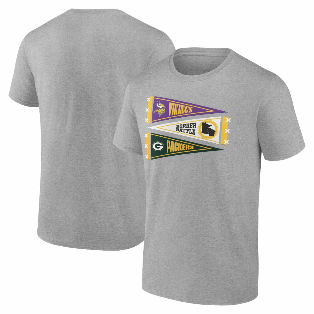 Minnesota Vikings vs. Green Bay Packers Border Battle Pennant T-Shirt - Heather Gray online