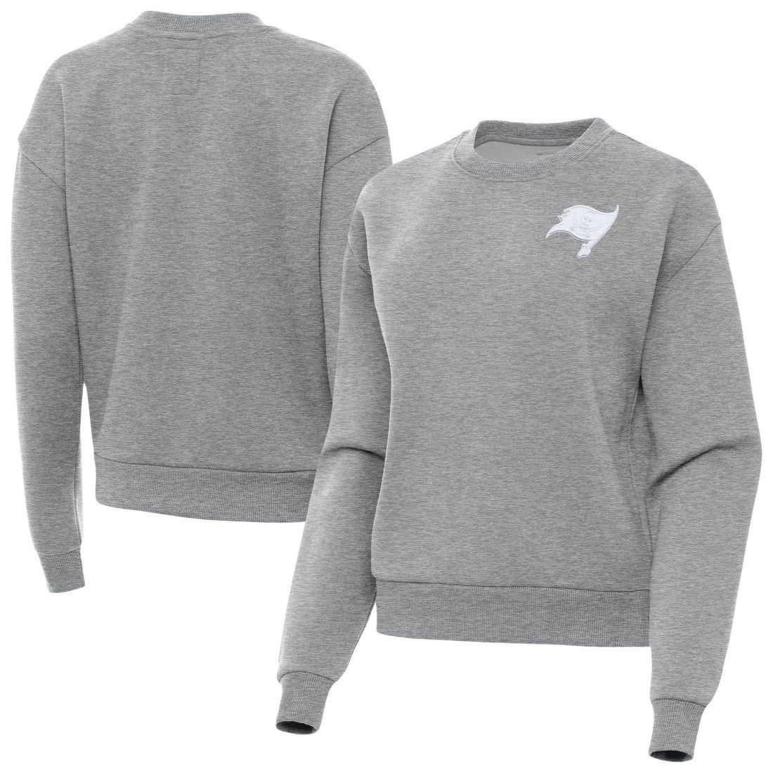 Tampa Bay Buccaneers Antigua Women's Victory Crew Pullover Sweatshirt - Heather Gray for sale