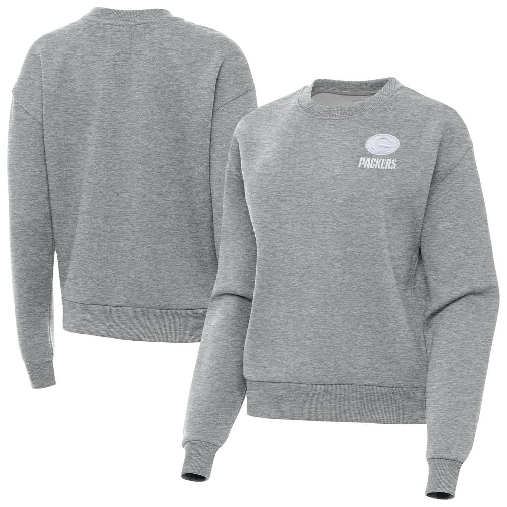 Green Bay Packers Antigua Women's Victory Crew Pullover Sweatshirt - Heather Gray for sale