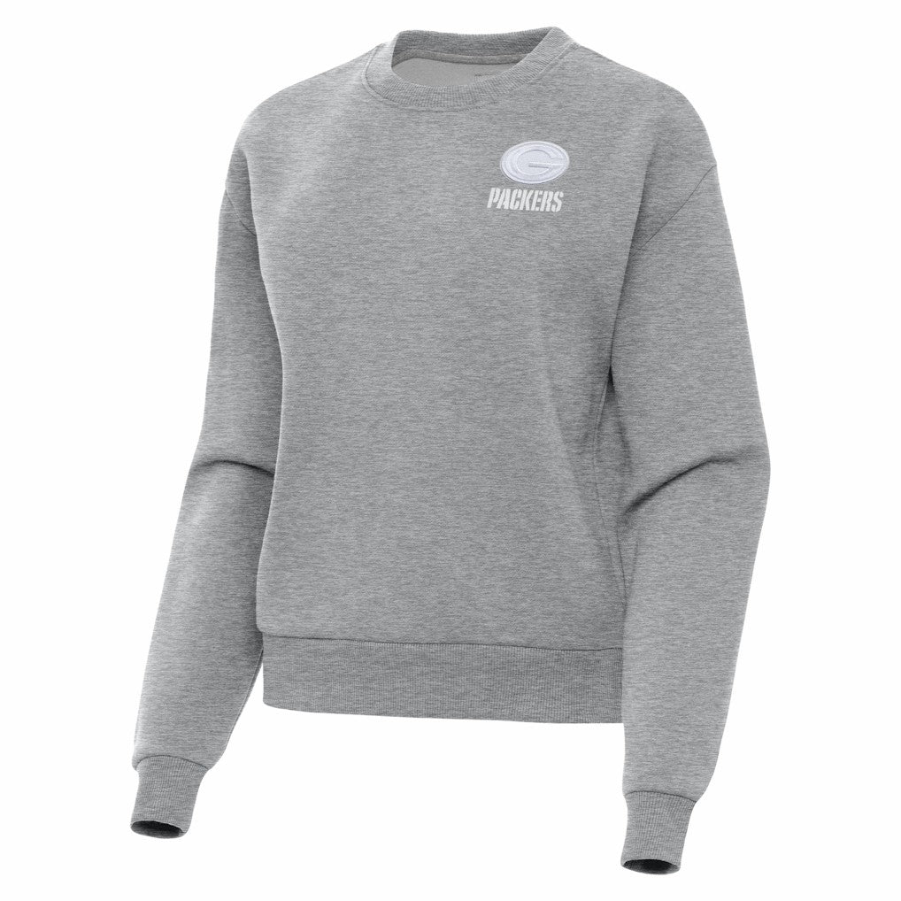 Green Bay Packers Antigua Women's Victory Crew Pullover Sweatshirt - Heather Gray for sale