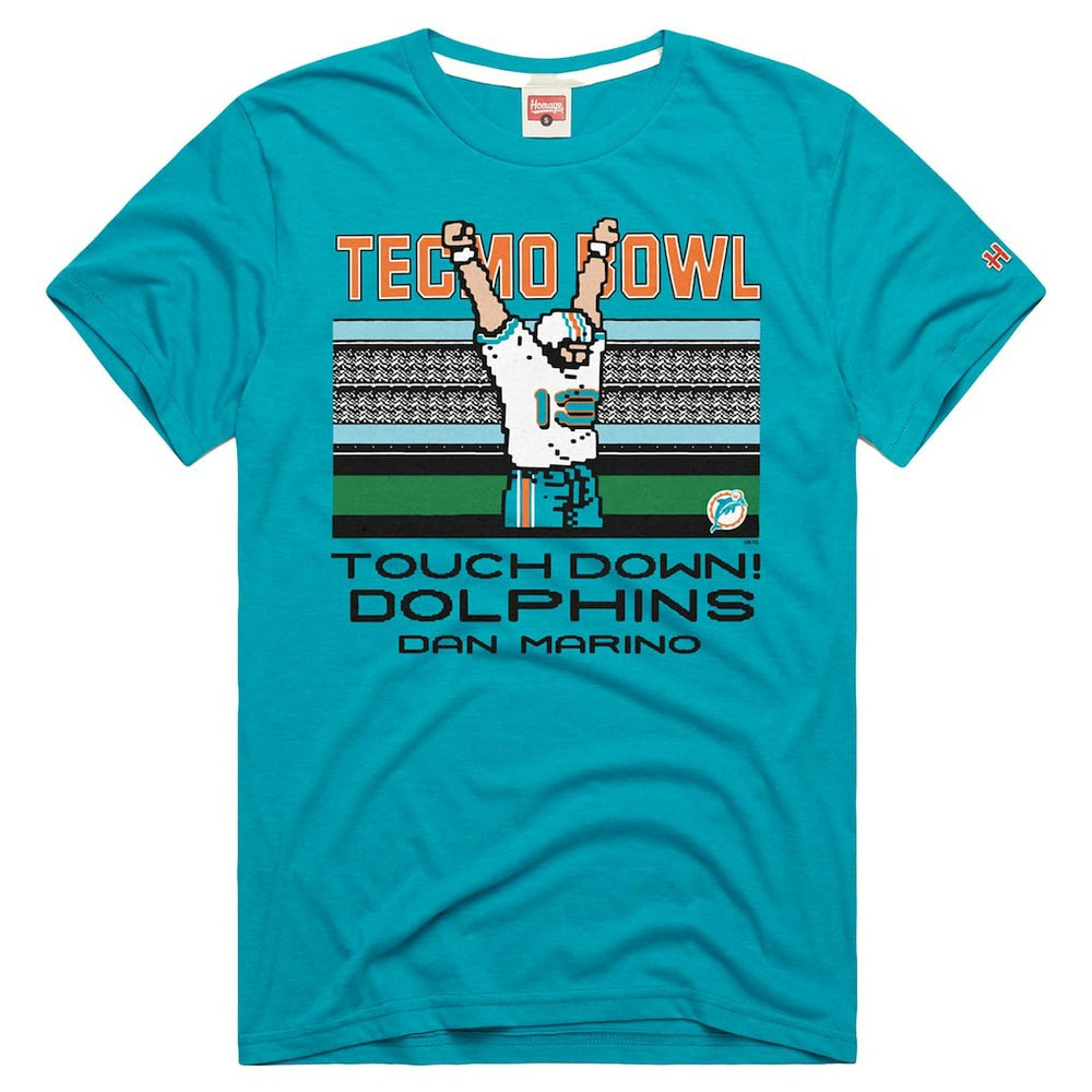 Dan Marino Miami Dolphins Homage Unisex Tecmo Bowl Retired Player Graphic Tri-Blend T-Shirt - Aqua on sale