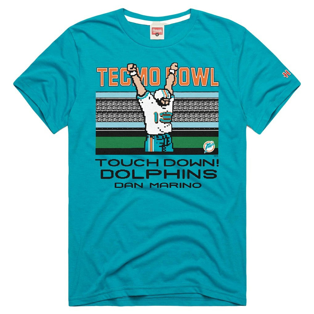 Dan Marino Miami Dolphins Homage Unisex Tecmo Bowl Retired Player Graphic Tri-Blend T-Shirt - Aqua on sale