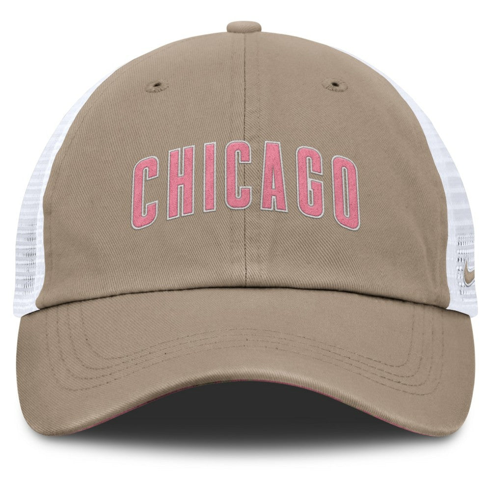 Chicago Cubs Unisex Mother's Day Club Trucker Adjustable Hat Khaki/White