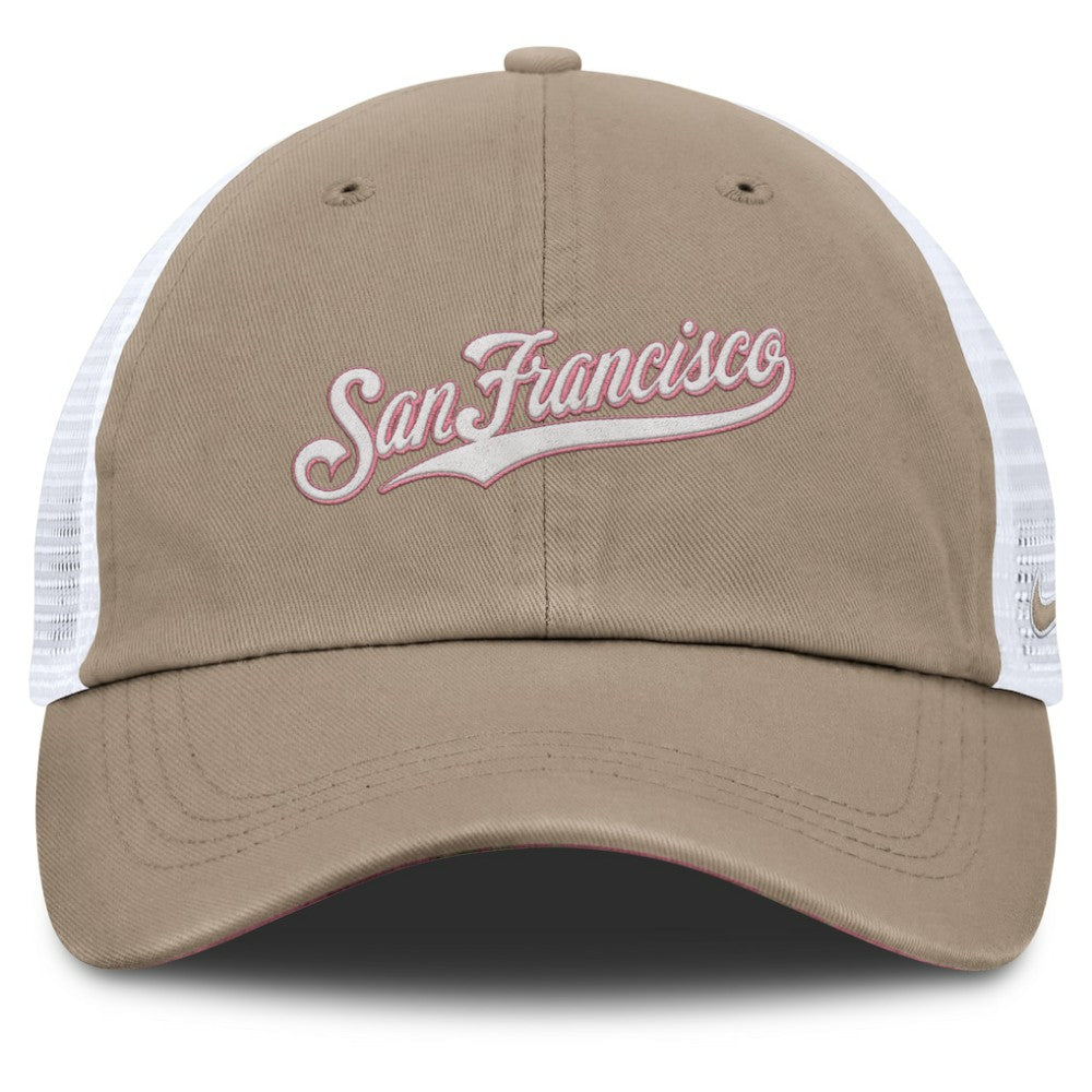 San Francisco Giants Unisex Mother's Day Club Trucker Adjustable Hat Khaki/White