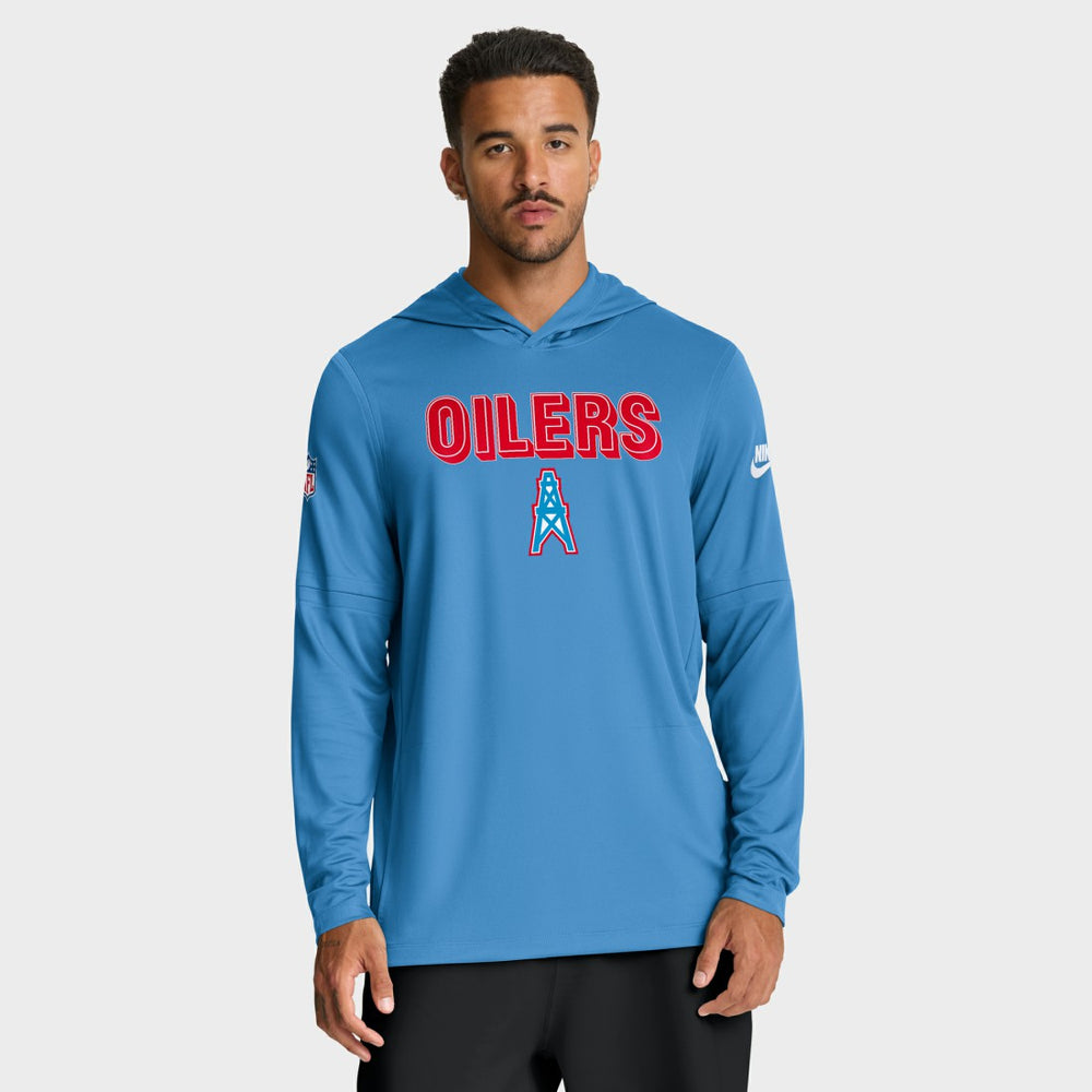Tennessee Titans Sideline Oilers Throwback Dri-FIT Long Sleeve Hoodie T-Shirt - Light Blue for sale