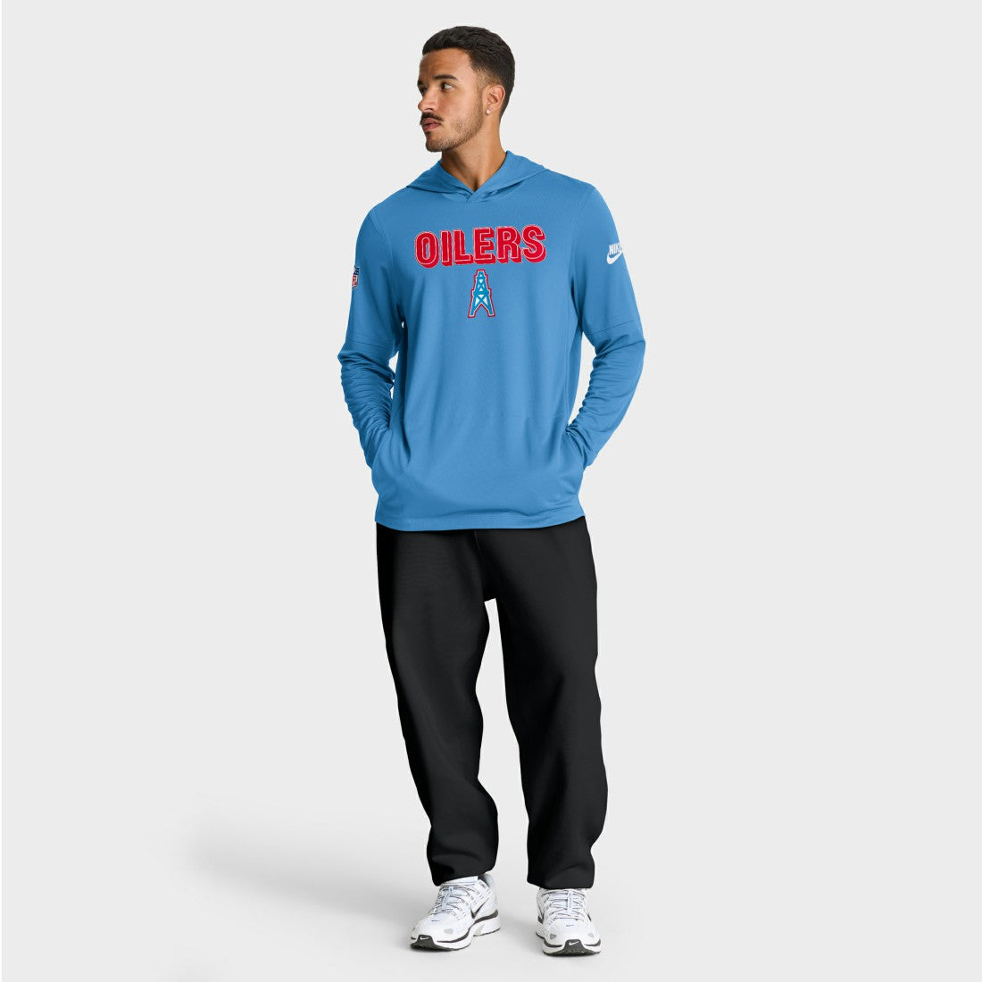 Tennessee Titans Sideline Oilers Throwback Dri-FIT Long Sleeve Hoodie T-Shirt - Light Blue for sale