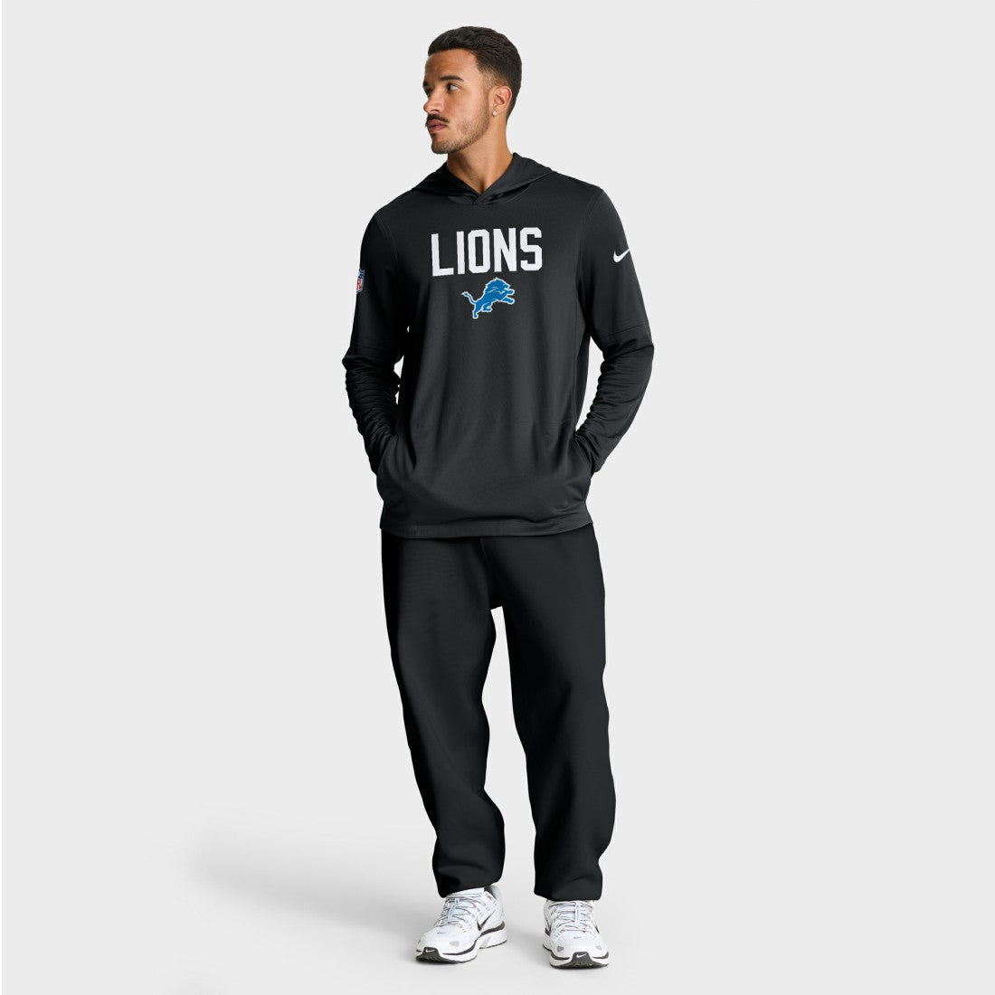 Detroit Lions Sideline Pass Accuracy Dri-FIT Long Sleeve Hoodie T-Shirt - Black for sale