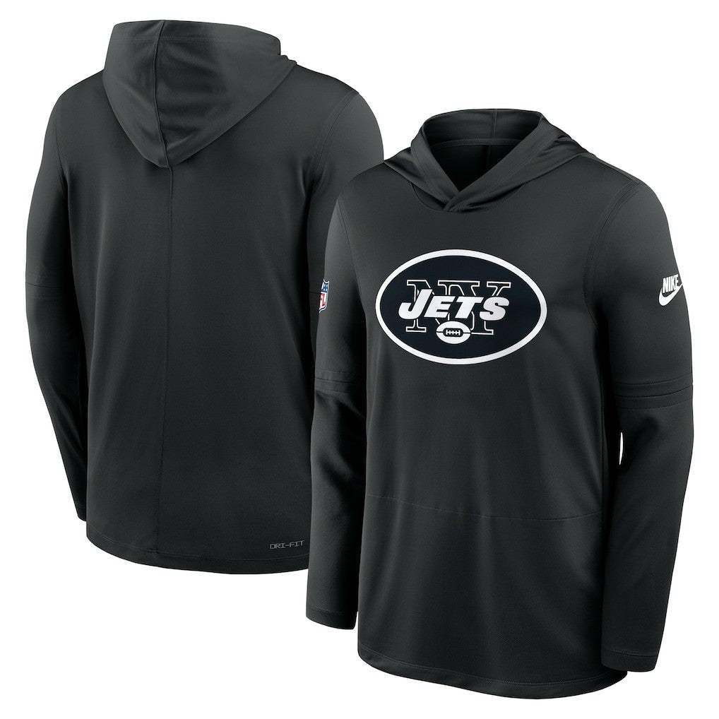New York Jets Sideline Pass Accuracy Dri-FIT Long Sleeve Hoodie T-Shirt - Black cheap