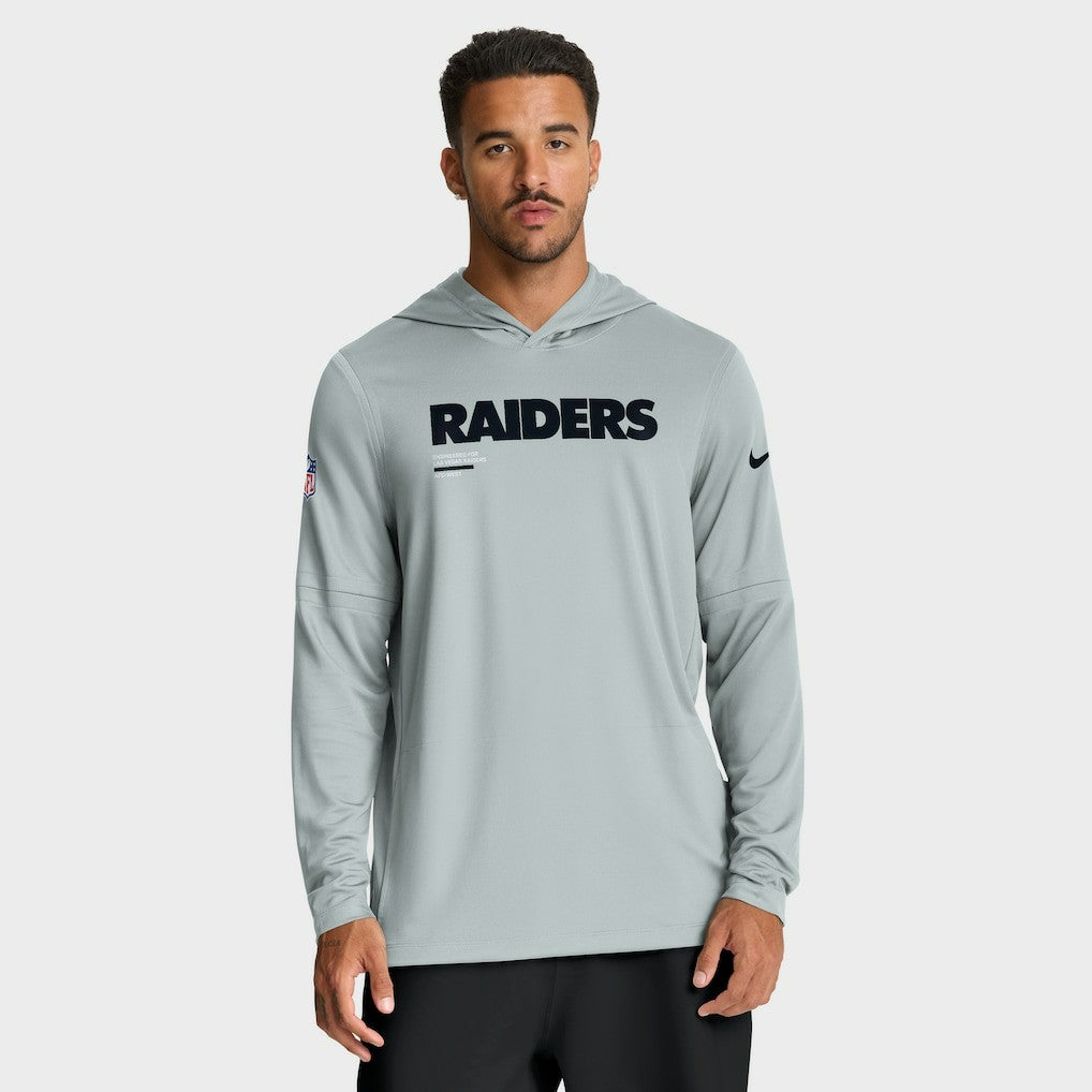 Las Vegas Raiders Sideline Pure Fury Performance Long Sleeve Hoodie T-Shirt - Silver for sale