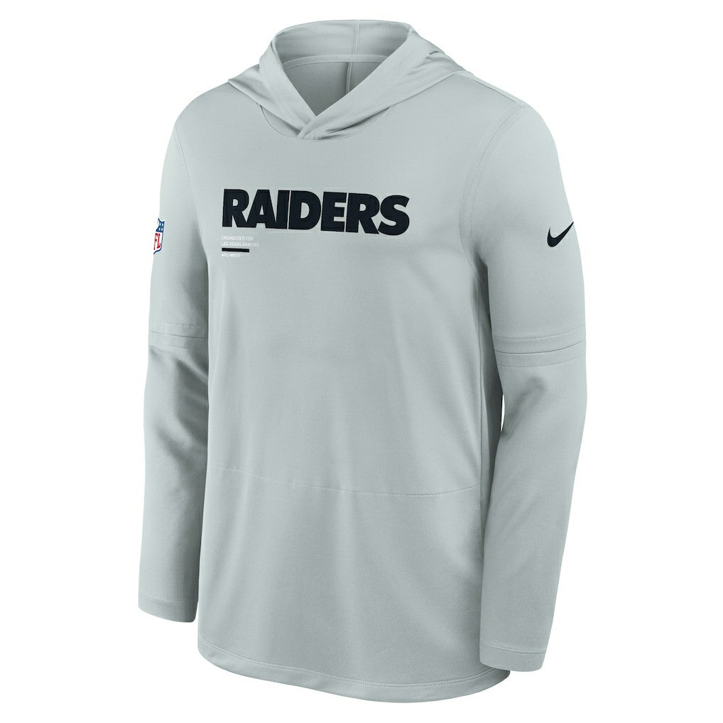 Las Vegas Raiders Sideline Pure Fury Performance Long Sleeve Hoodie T-Shirt - Silver for sale