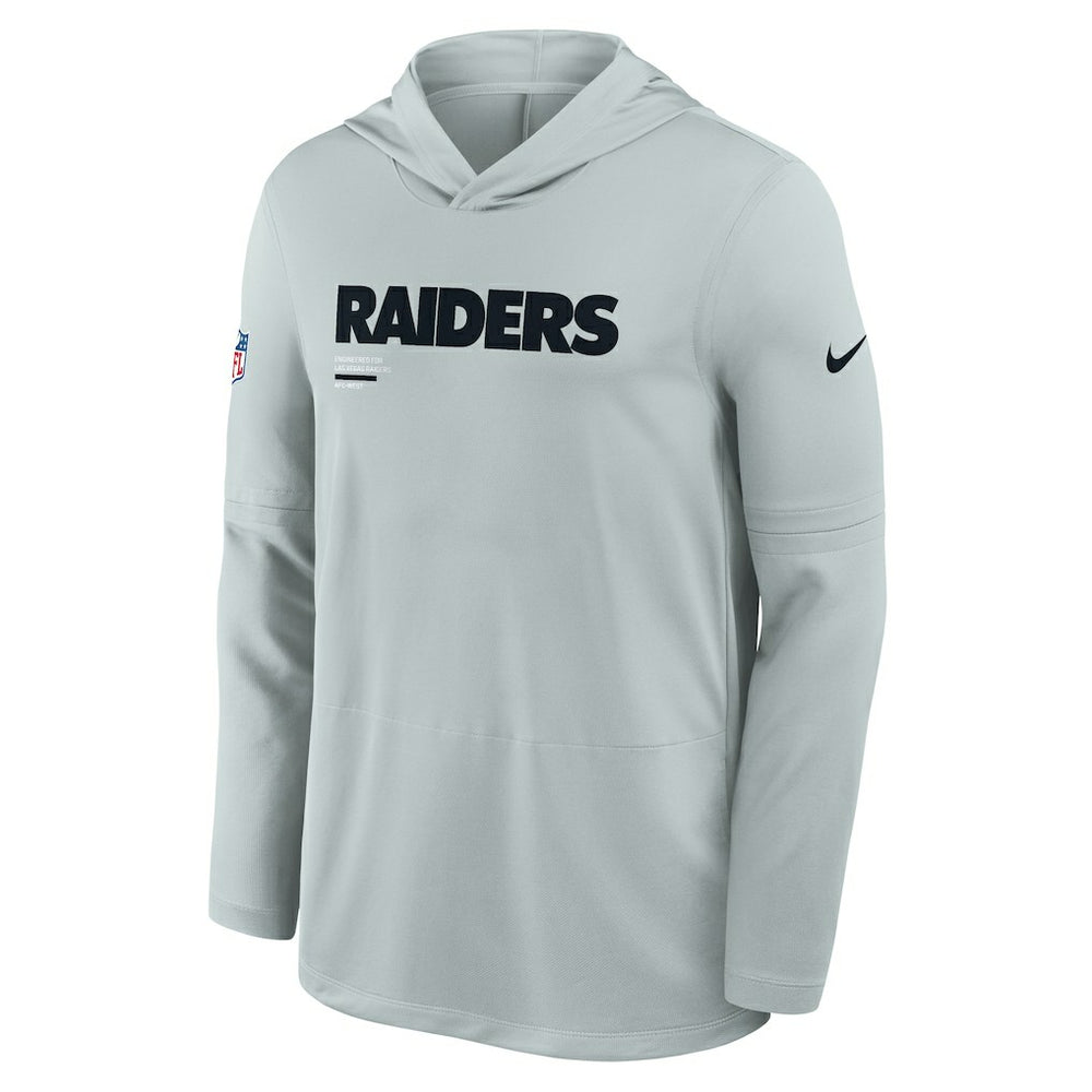 Las Vegas Raiders Sideline Pure Fury Performance Long Sleeve Hoodie T-Shirt - Silver for sale