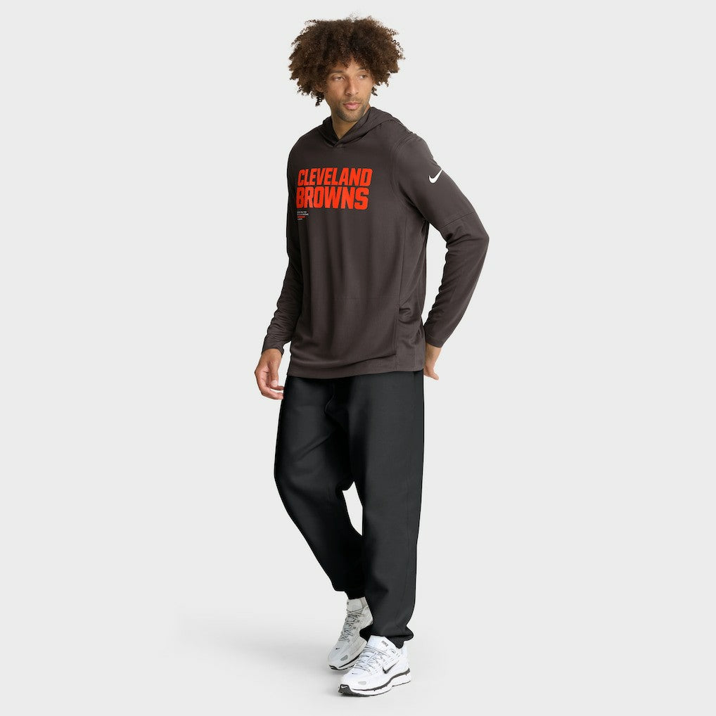 Cleveland Browns Sideline Pure Fury Performance Long Sleeve Hoodie T-Shirt - Brown for sale