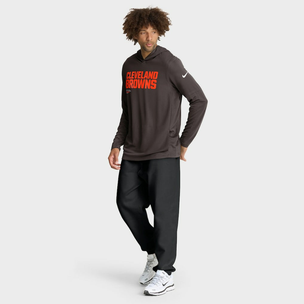Cleveland Browns Sideline Pure Fury Performance Long Sleeve Hoodie T-Shirt - Brown for sale