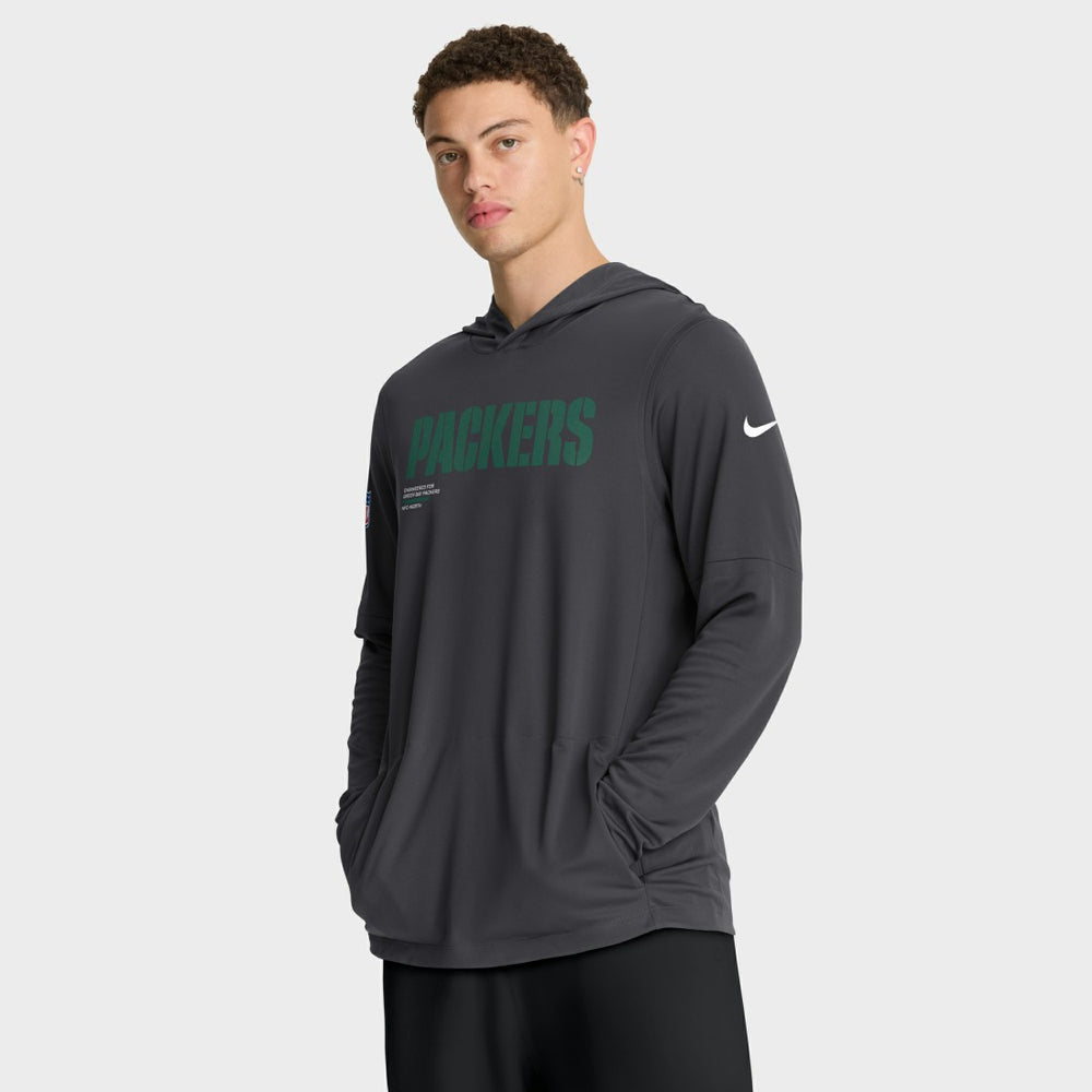 Green Bay Packers Sideline Pure Fury Performance Long Sleeve Hoodie T-Shirt - Anthracite for sale
