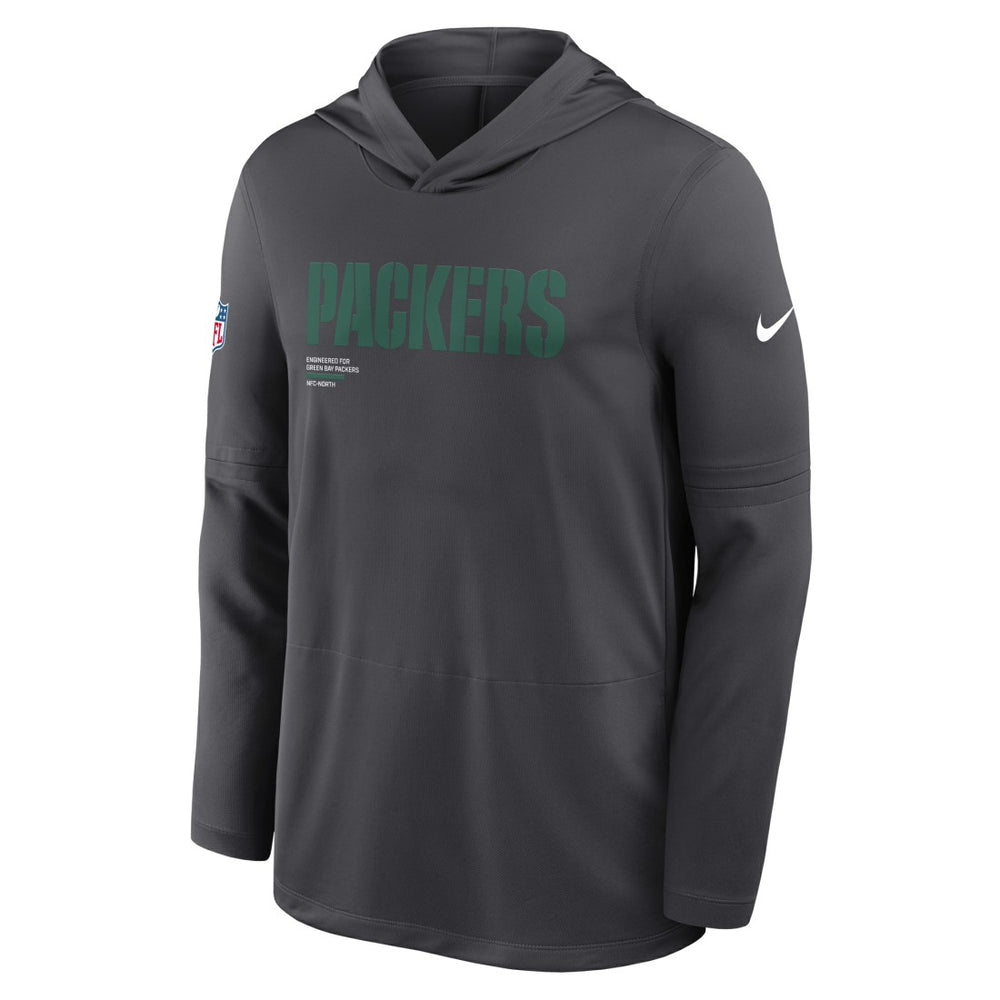 Green Bay Packers Sideline Pure Fury Performance Long Sleeve Hoodie T-Shirt - Anthracite for sale