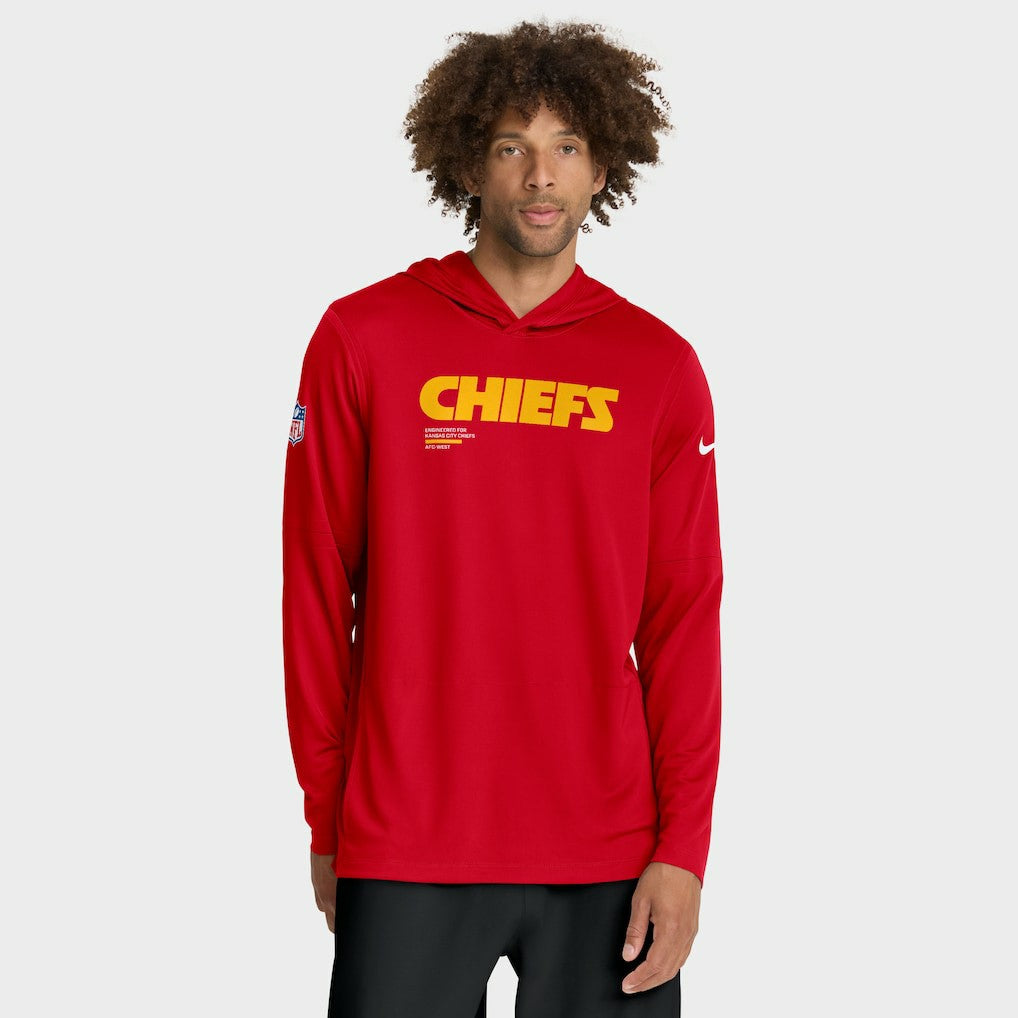 Kansas City Chiefs Sideline Pure Fury Performance Long Sleeve Hoodie T-Shirt - Red on sale