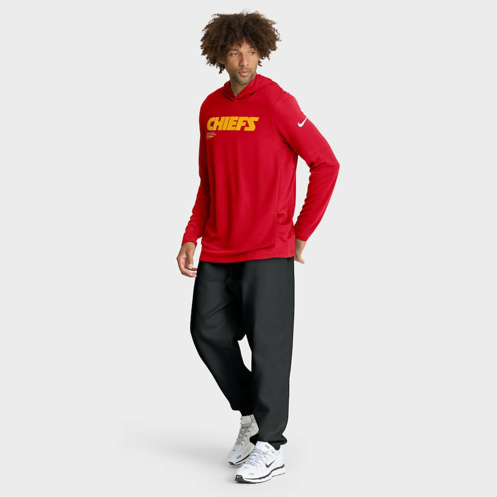 Kansas City Chiefs Sideline Pure Fury Performance Long Sleeve Hoodie T-Shirt - Red on sale