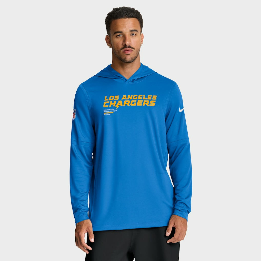 Los Angeles Chargers Sideline Pure Fury Performance Long Sleeve Hoodie T-Shirt - Powder Blue sale