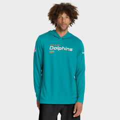 Miami Dolphins Sideline Pure Fury Performance Long Sleeve Hoodie T-Shirt - Aqua sale
