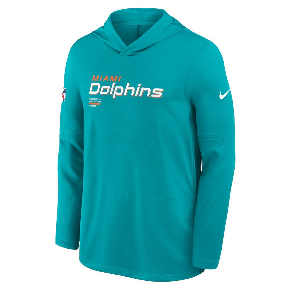 Miami Dolphins Sideline Pure Fury Performance Long Sleeve Hoodie T-Shirt - Aqua sale