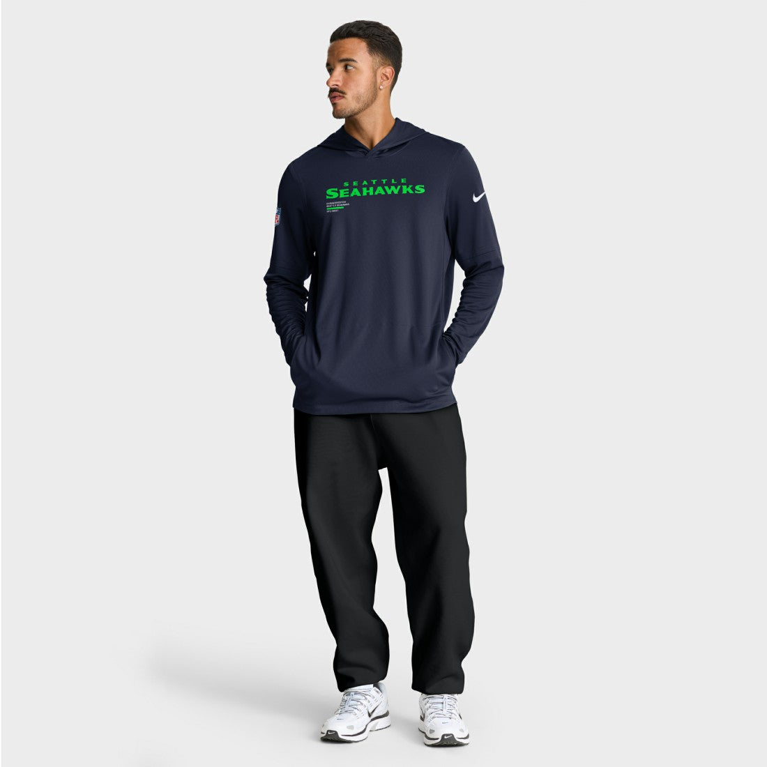 Seattle Seahawks Sideline Pure Fury Performance Long Sleeve Hoodie T-Shirt - College Navy cheap