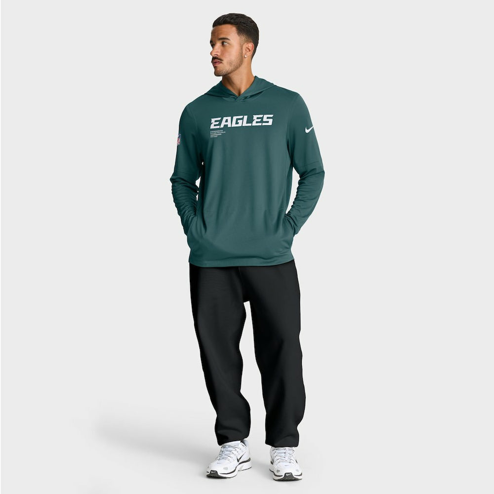 Philadelphia Eagles Big & Tall Sideline Dri-FIT Long Sleeve Hoodie T-Shirt - Midnight Green discount