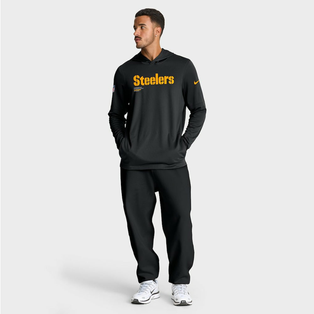 Pittsburgh Steelers Big & Tall Sideline Dri-FIT Long Sleeve Hoodie T-Shirt - Black outlet