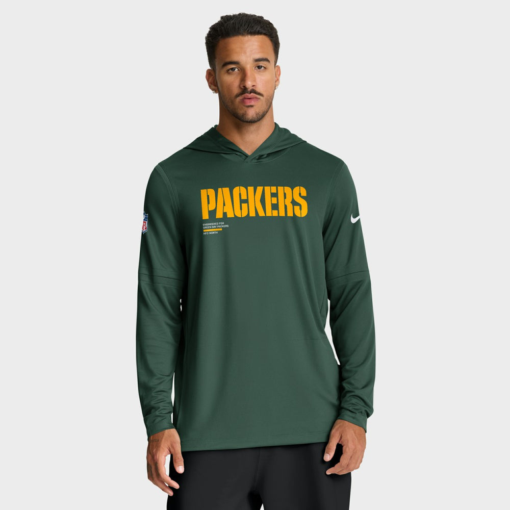 Green Bay Packers Big & Tall Sideline Dri-FIT Long Sleeve Hoodie T-Shirt - Green cheap