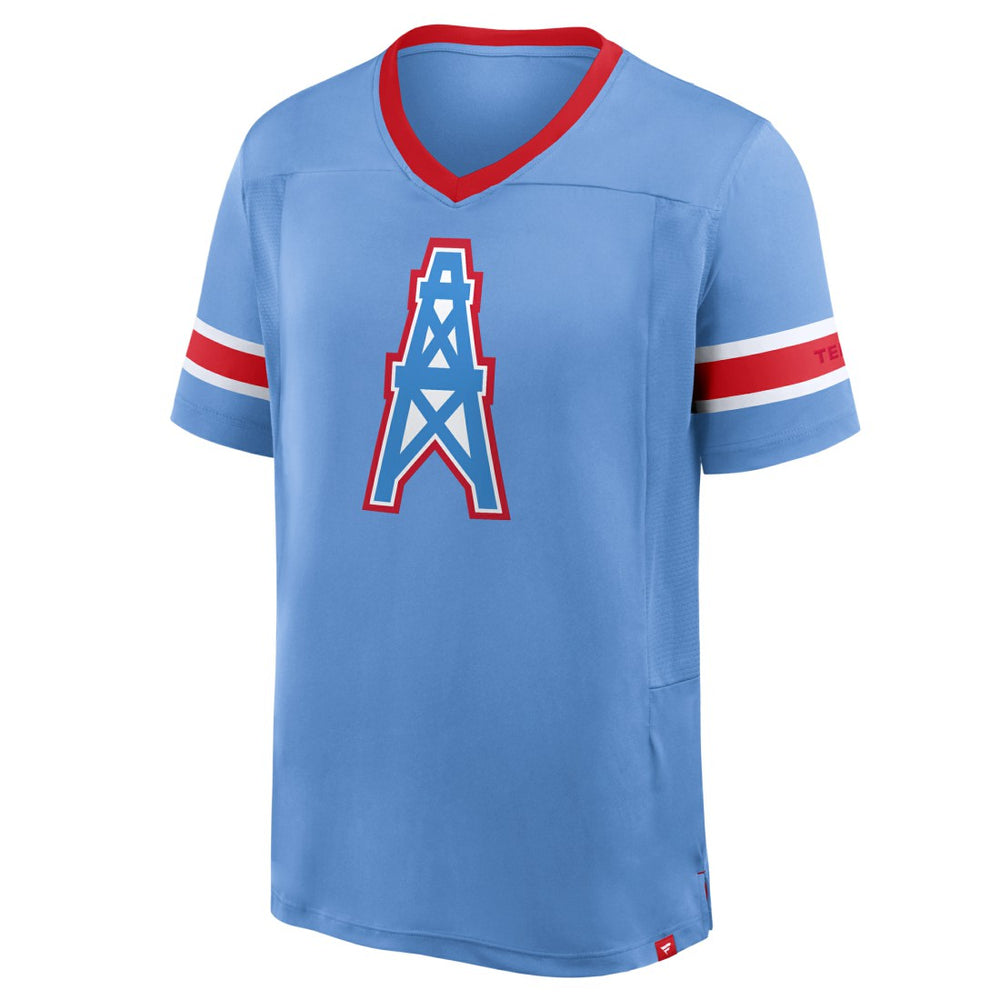 Tennessee Titans Oilers Throwback Hometown Premium Hashmark V-Neck T-Shirt - Light Blue sale