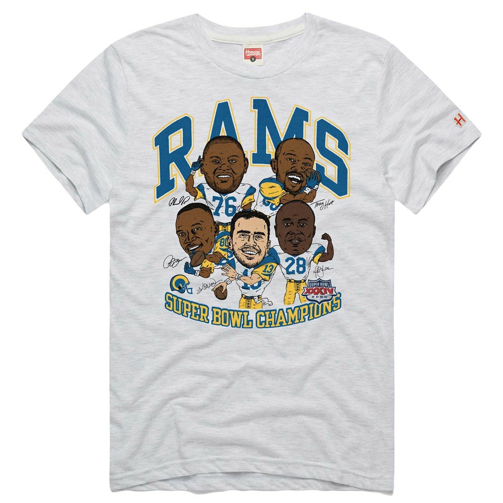 Los Angeles Rams Homage Unisex Super Bowl XXXIV Champs Player Graphic Tri-Blend T-Shirt - Ash discount