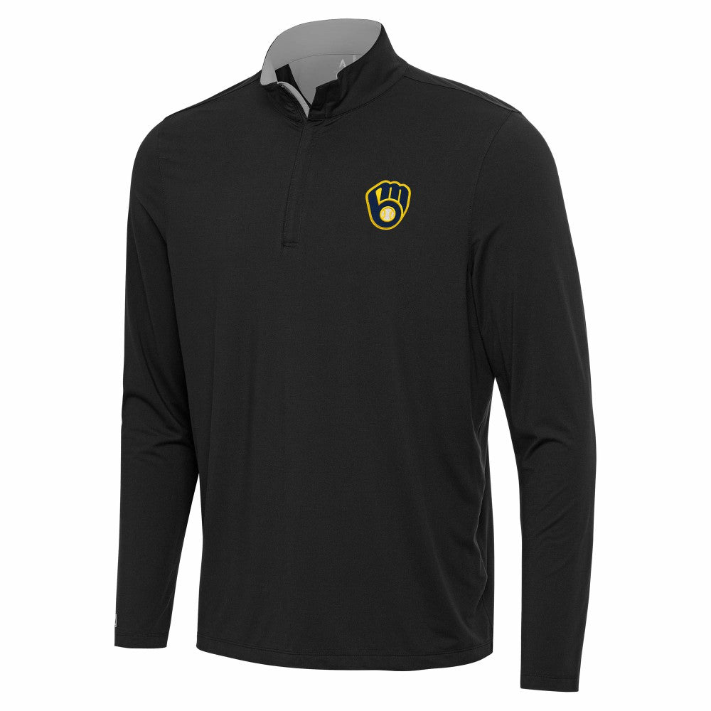 Milwaukee Brewers Antigua Content Quarter-Zip Top Black