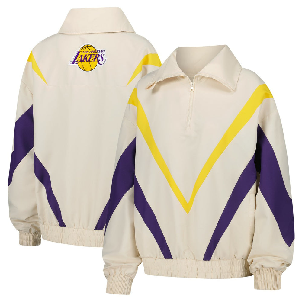 Los Angeles Lakers Terez Women's Retro Chevron Ripstop Quarter-Zip Windbreaker Jacket - White online